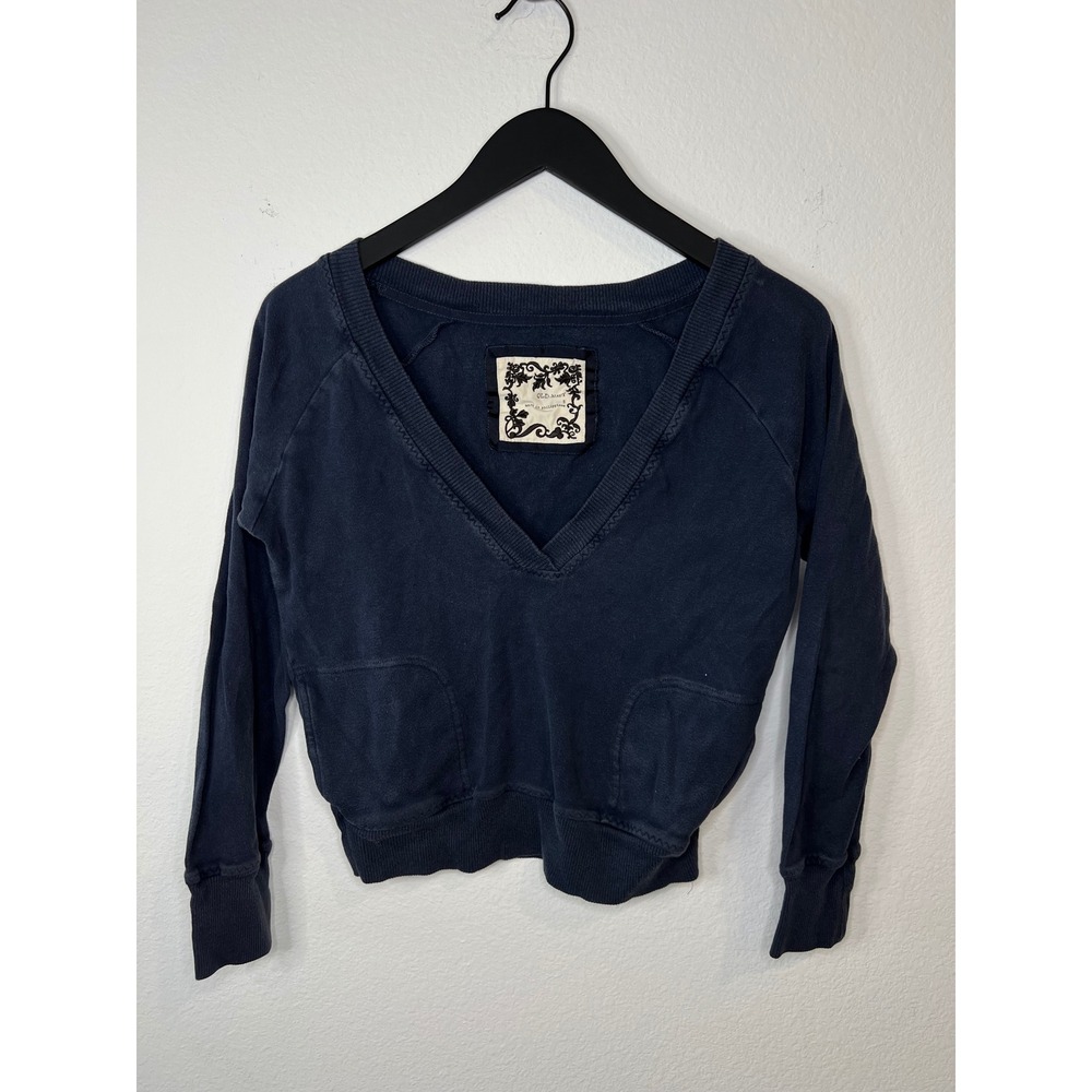 Old Navy Womens Sweatshirt V-Neck Pouch Pockets Navy Blue S